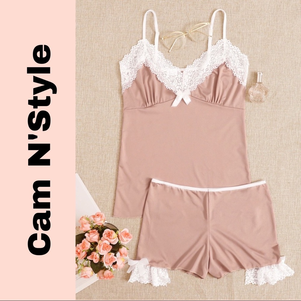 New Pink Lace Tee & Shorts Pajama Set - Picture 5 of 7